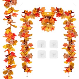 2 Pack 5.9Ft Artificial Autumn Maple Leaf Garland, Fall Leaves Hanging Vine