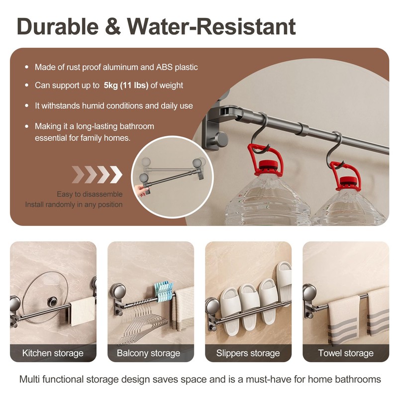 gzpynsgaoh No-Drill Towel Rack with Strong Suction 16-31 Inch Adjustable