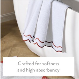 Peri Home 2 Piece Bath Towel Set, 500 GSM, 100% Cotton Towel for Bathroom, Embroidered, Soft & Absorbent, White with Chili Red Scallop