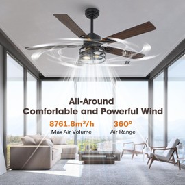 Vaczon 52" Farmhouse Ceiling Fans with Lights and Remote, Outdoor Ceiling Fan Dual Finish 5 Blades 6-Speed Quiet and Reversible DC Motor, Ceiling Fan with Light for Bedroom Living Room and Patio