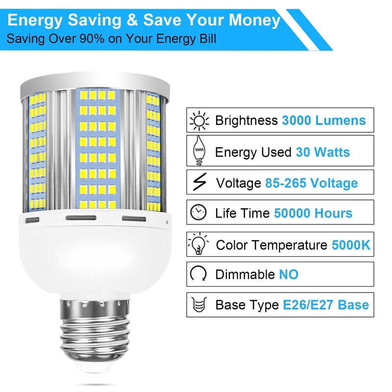 ELIVERN 2 Pack 200W Equivalent Led Corn Light Bulb, 3000