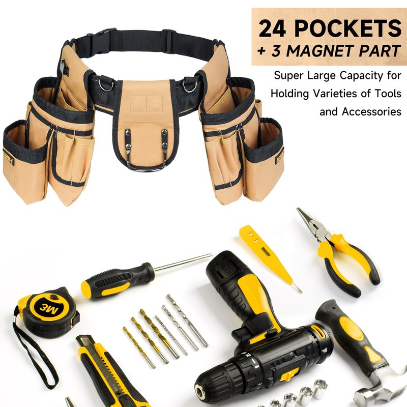 Tool Belt with Suspenders,27-Pockets Heavy Duty Tool Belts for Men