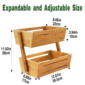 Bamboo Fruit Basket 2-Tiers Vegetable Fruit Bowl Stand Storage Holder Heavy Duty Large Capacity for Countertop Kitchen Perfect for Fruit Vegetable Bread Snacks Storage