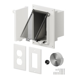Recessed Outlet Box, DBVS1C-1 Low Profile Exterior Electrical Outlet Box for New Vinyl Siding, Enclosed Weatherproof Outdoor Outlet Box with 2 Covers, Clear & White, Vertical, 1-Gang﻿
