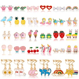 Kids Clip On Earrings for Girls 20/30 Pairs Hypoallergenic Clip on Earrings for Kids Cute Animal Clip on Earrings for Little Girls Toddlers Jewelry Set Party Favor Gift (30 Pairs)