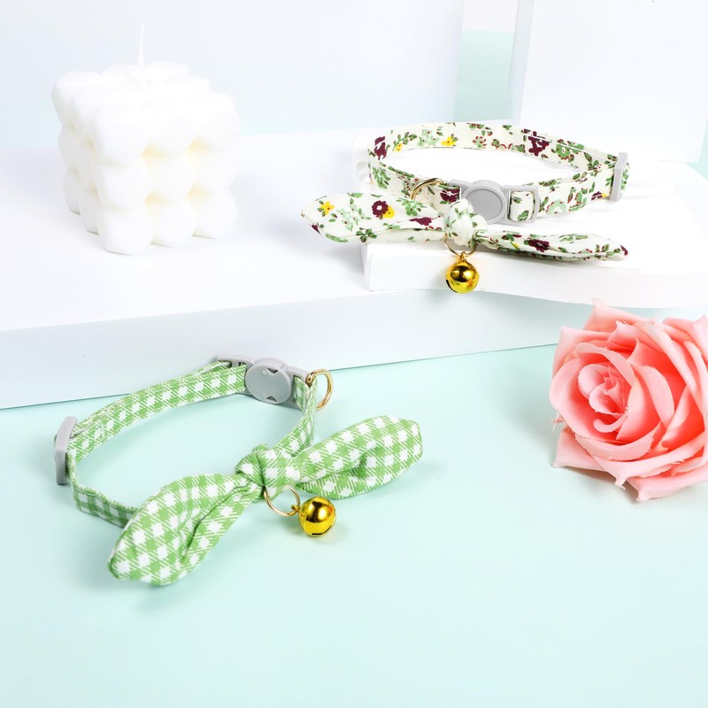 Tucnoeu Pack of 2 Cat Collars with Removable Bow, Adjustable