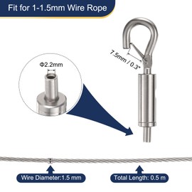 uxcell 6pcs Picture Hanging Wire Kit, 0.5m x 1.5mm Heavy Duty Picture Frame Hanging Wire Rope with Adjustable Hooks, Load 90 Kg/198 Lbs, for Hanging Artwork, Mirrors, Frames, Paintings