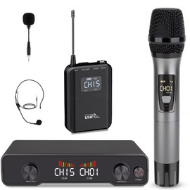 Lococo Wireless Microphone System MIC: Cordless Headset Microphones Bodypack Set - UHF Receiver 328ft Range Channels for Speaking, Singing Church DJ Stage Studio