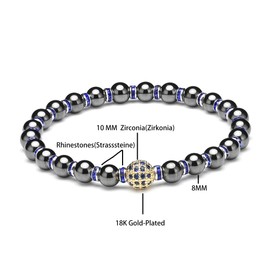EUMENIDES Magnetic Hematite Bracelet，Magnetic Hematite Bracelet，Magnetic Bracelet Comes with Crystal Sparkle Rhinestones，6/8/10MM，Eliminate Static Electricity, (Blue Rhinestones&Zirkonia-8MM)