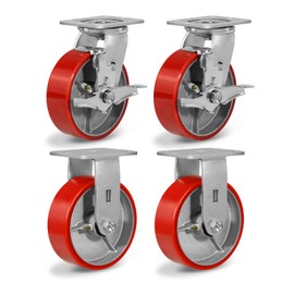 NINOSO 6" Casters Set of 4 Heavy Duty Industrial Caster Wheels with Load 4800lbs Capacity, Polyurethane Wheels for Workbench,Tool Box,Dolly(2 Brake & 2 Rigid)