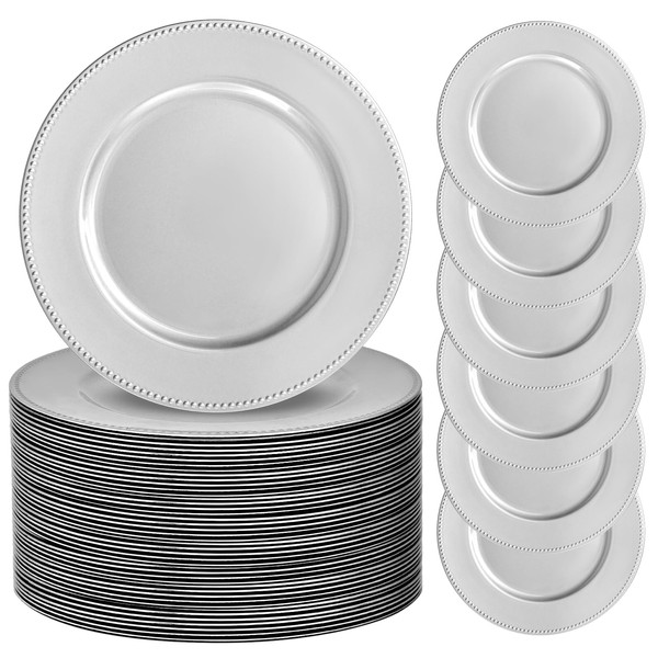 YJYQHYX 50 Pack Silver Charger Plates 13" Plastic Round Charger