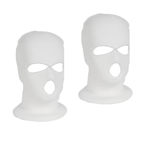 LINSOCLE 2 x Balaclava 3-Hole Balaclava, Knitted Balaclava, White, Multifunctional