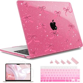 May Chen Case for MacBook Air 13/13.6 inch M5 A3449 M4 A3240 M3 A3113 M2 A2681, 2026 2025 2024-2022, Plastic Hard Shell with Keyboard Cover & Screec Protector, Peach Bows