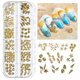 Ocean Themed Nail Charms, 2 Boxes - Shell, Star, Conch, Starfish, Pearl Nail Art Studs & Decorations - Colorful Beads, Metal 3D Designs for Manicure DIY Crafts