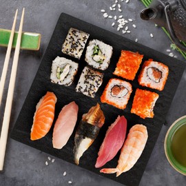 TIKUSAN Serving Platters, Sushi Plate Set of 2, Square Plates Made in Japan, Ceramic Plates for Dinner Party Restaurant for Appetizer, Meat, Dessert (Black)