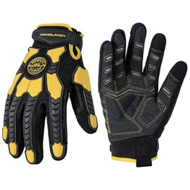 HANDLANDY Cut Resistant Gloves Men Anti Vibration Work Gloves, Padded Palm Grip Heavy Duty Working Gloves (Black-Yellow, M)