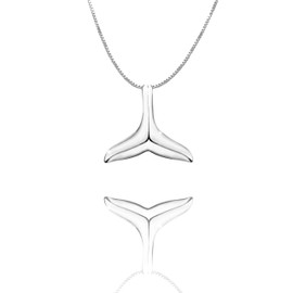 URBAN SHe° 925 Sterling Silver Whale Tail Fish Mermaid Charm Mermaid Tail Silver Studs Earrings women jewellery Necklace Pendant Set birthday gift Dolphin Maori (Necklace)