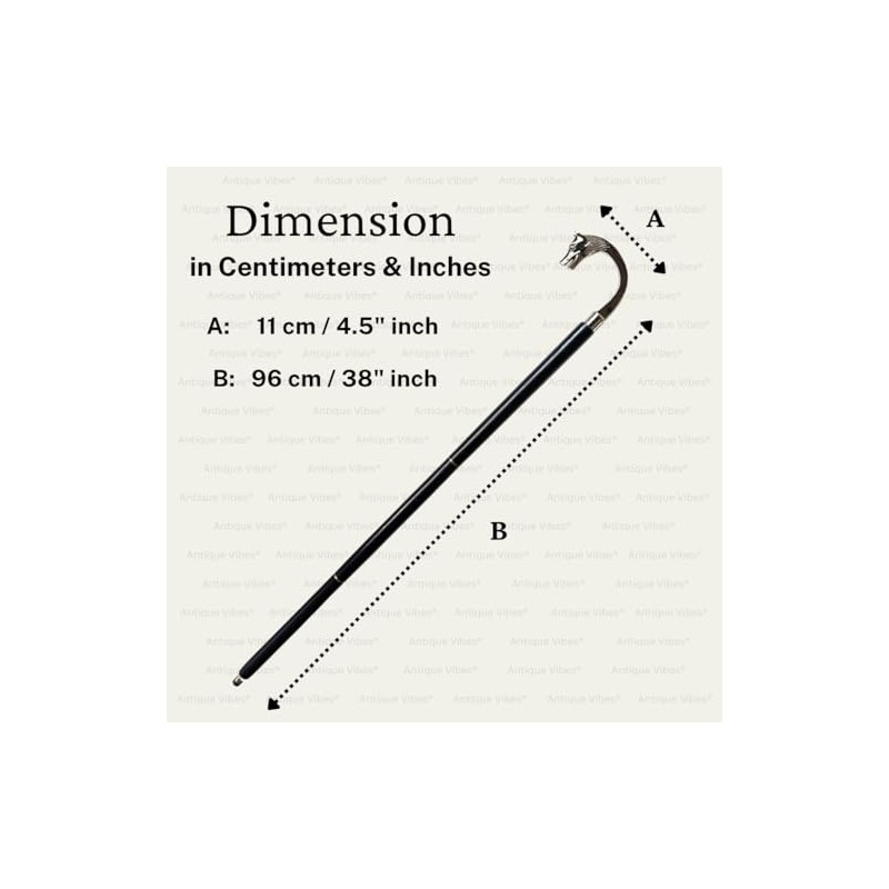 Wooden Walking Cane with Wolf Head Handle, Black Wood and