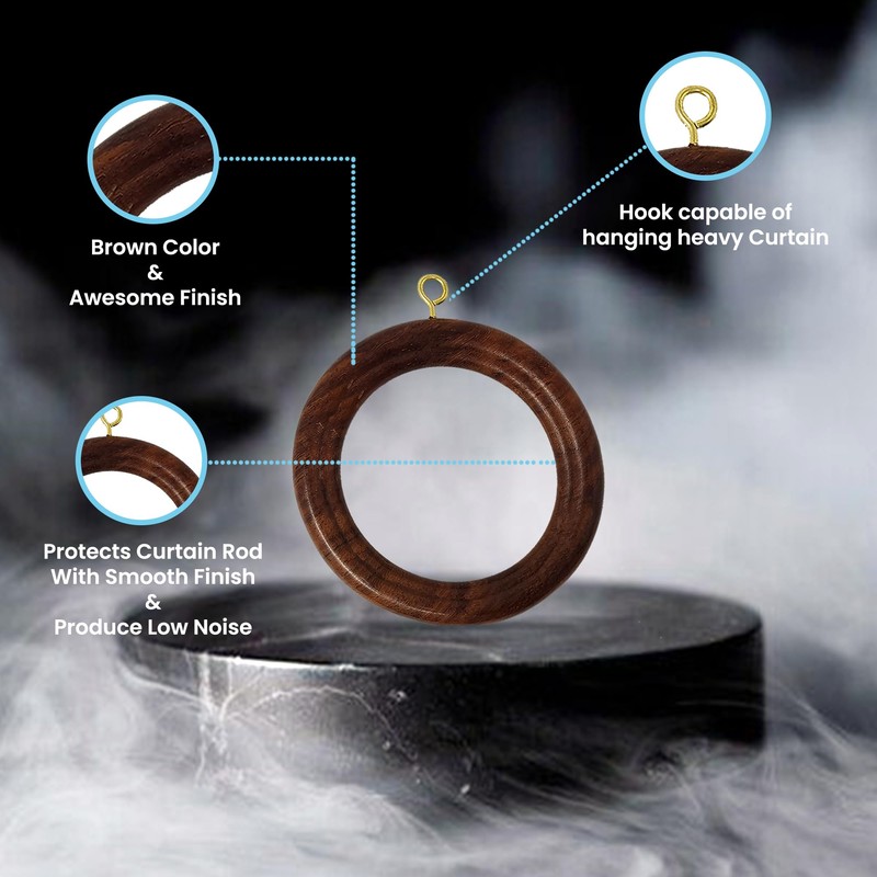 Premium 12 Pcs Wooden Curtain Drapery Rings, Brown for 1