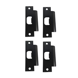 QCAA Steel Extended Lip Door Strike Plate, Latch D Hole, with Lip, 4-7/8" x 1-1/4", Black, 4 Pack, Made in Taiwan