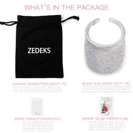 ZEDEKS Bling Victoria Sun Visor Hat!Sparkle Party Rhinestone UPF 50+ Women Beach Hat!Outdoor Sports Fashion Golf Hat,White