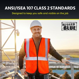 Polyester Mesh Orange Safety Vest for Men - 4XL, 5XL | ANSI Certified Class 2 Reflective Vest with 2" Reflective Tape | High-Visibility Construction Vest | Lightweight Vests for All-Day Comfort