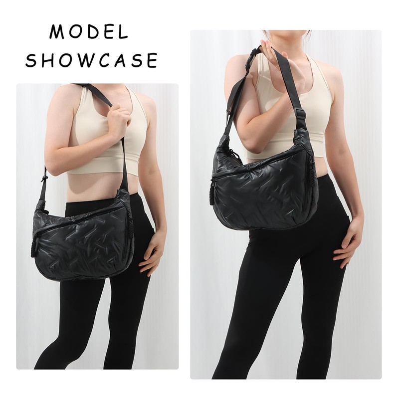 Jywmsc Half Moon Bag for Women Quilted Puffy Padded Shoulder