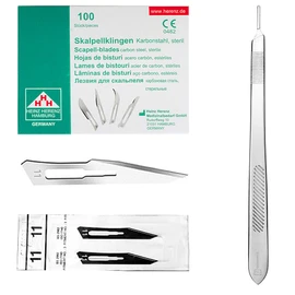 May Set of 100 Scalpel Blades Figure 11 Replacement Blades Individually Sterile Packed + 1 x Scalpel Holder 21 cm Long Made of Stainless Steel