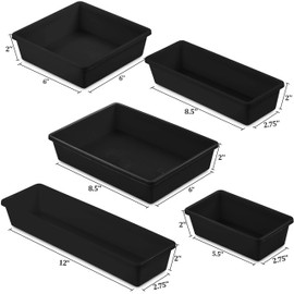 Zilpoo 10-Piece Plastic Drawer Bins, Kitchen Utensils Organization Trays, Bathroom Supplies Accessory Organizer, Vanity Makeup Storage Baskets, Black