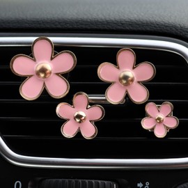 Daisy Air Vent Clips, 4 Pcs Cute Flower Car Air Conditioning Outlet Clip Car Air Freshener Clip Charm Car Inter Decor Accessories for Women (Pink)