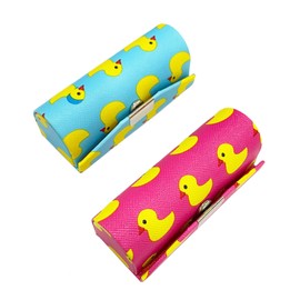 MIAO JIN 2PCS Lipstick case with mirror Duck pattern Lipstick case Storage case Mini portable Clemence jewelry case Leather cosmetic case