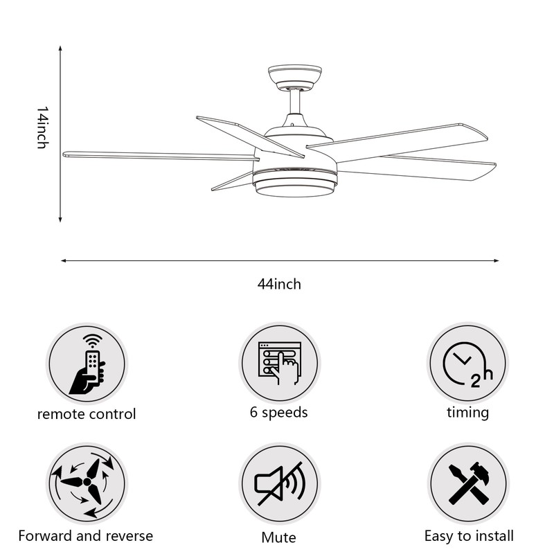 YUHAO 44 inch Black Ceiling Fan with Lights and Remote