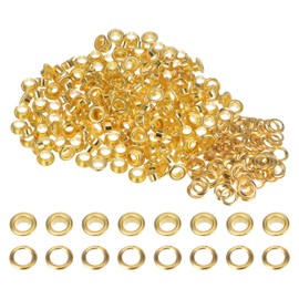 HARFINGTON 200 Set Color Round Grommets 6mm 1/4" Hole Metal Eyelets with Washers for Scrapbooking Shoes Clothes Leather Canvas, Gold Tone