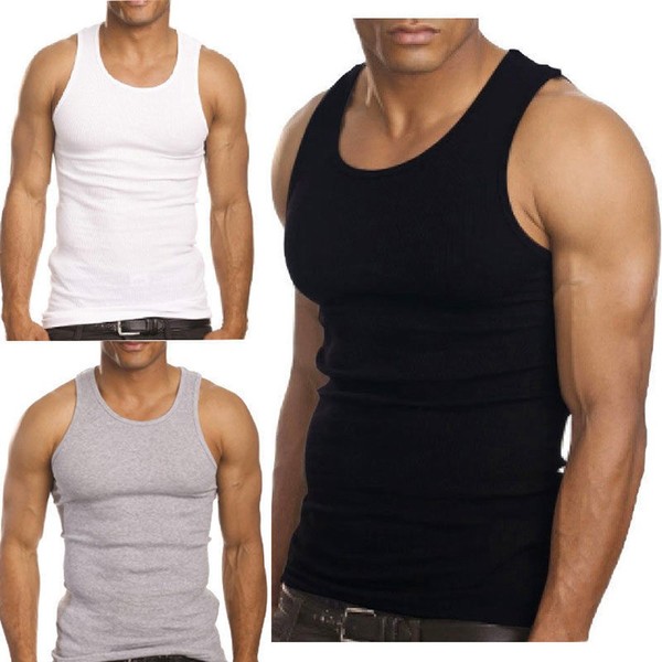 3 Pack Men's A-Shirt Tank Top Gym Workout Undershirt (Slim & Muscle Fit ONLY) - Assorted M