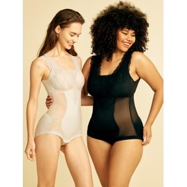 Rosemary Kiss Women's Shapewear Tummy Control Bodysuit Built-in Bra Ultra Firm Lace Corset Sleeveless Body Shaper (Beige, Medium)