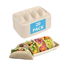 WOYAODONG 20Pcs Disposable Taco Plates with Dividers, Paper Taco Holders for Party Decorations, Taco Bar Serving