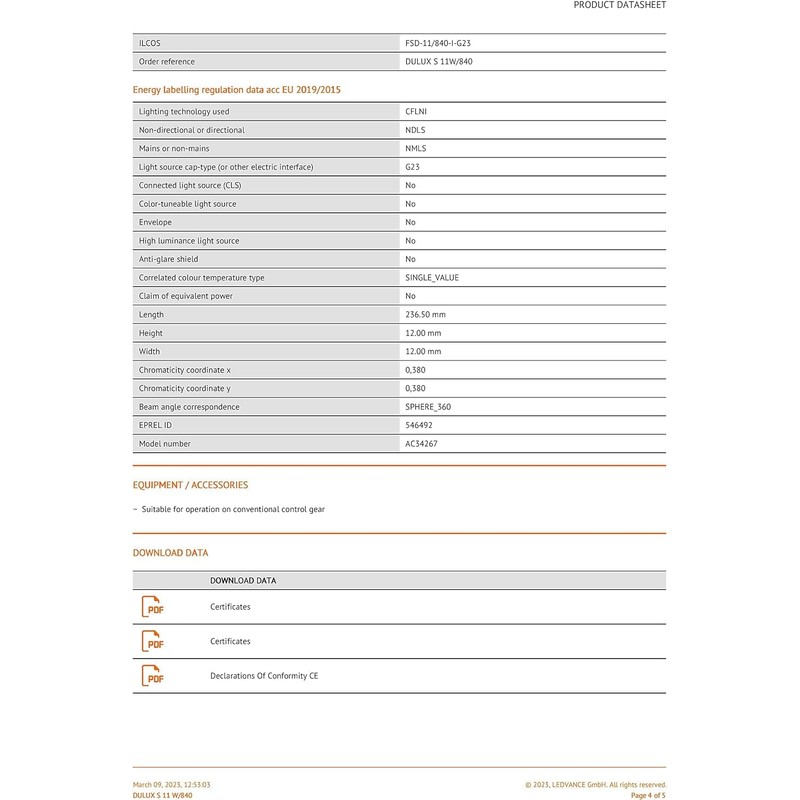 10 x Osram Dulux S 11W / 840 G23