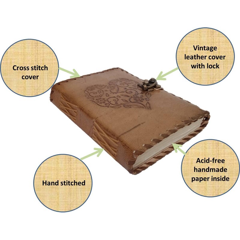 Purpledip Leather Journal 'Beating Heart': Vintage Design Diary Notebook (15178A)