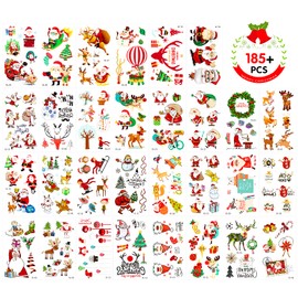 Qpout Christmas Temporary Tattoos for Kids, 30 Sheets Lovely Santa Claus Snowman Reindeer Designs Christmas Stocking Stuffers for Kids Christmas Decorations Xmas Party Favor Supplies Gifts Favors