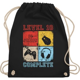 Shirtracer - Gym Bag Backpack - 18th Birthday - Level 18 Complete Completed, 03 Black, Unit size