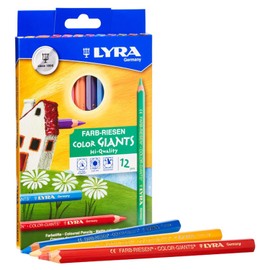 LYRA Color Giants Wooden Large Colouring Pencils, 12 Assorted Colours, Ideal for Children & Schools
