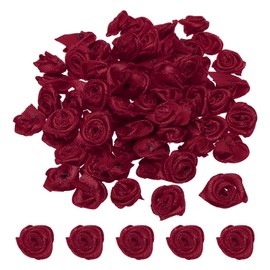 PATIKIL 0.6" Mini Satin Ribbon Roses, 50 Pcs Tiny Fabric Flowers Embellishments Rosettes Applique for DIY Crafts and Wedding, Burgundy