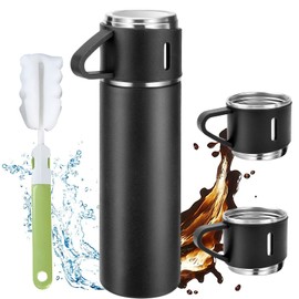 GARCIAS Termo para Agua y Café de Acero Inoxidable, botella aislada al vacío con tapa incorporada a prueba de fugas de 500 ml con tazas, taza de café de viaje para bebidas frías y calientes (Negro)