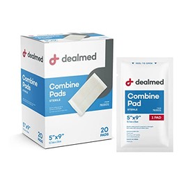 Dealmed Sterile Abdominal (ABD) Combine Pads, 20 Count, 5" x 9" Individually Wrapped Abdominal Pads, Disposable and Latex-Free ABD Pads, Wound Dressing for First Aid Kit and Medical Facilities