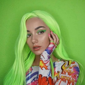 AFBeauty Neon Green Synthetic Lace Front Wig Long Body Wavy Fluorescent Green Side Part Wig Heat Resistant Fibre Soft Wigs for Women Cosplay
