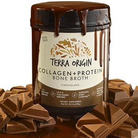 Polvo de proteína de caldo de hueso, chocolate, 20 porciones, proteína de 19 G, colágeno natural de fuentes de alimentos enteros reales, apoya la como