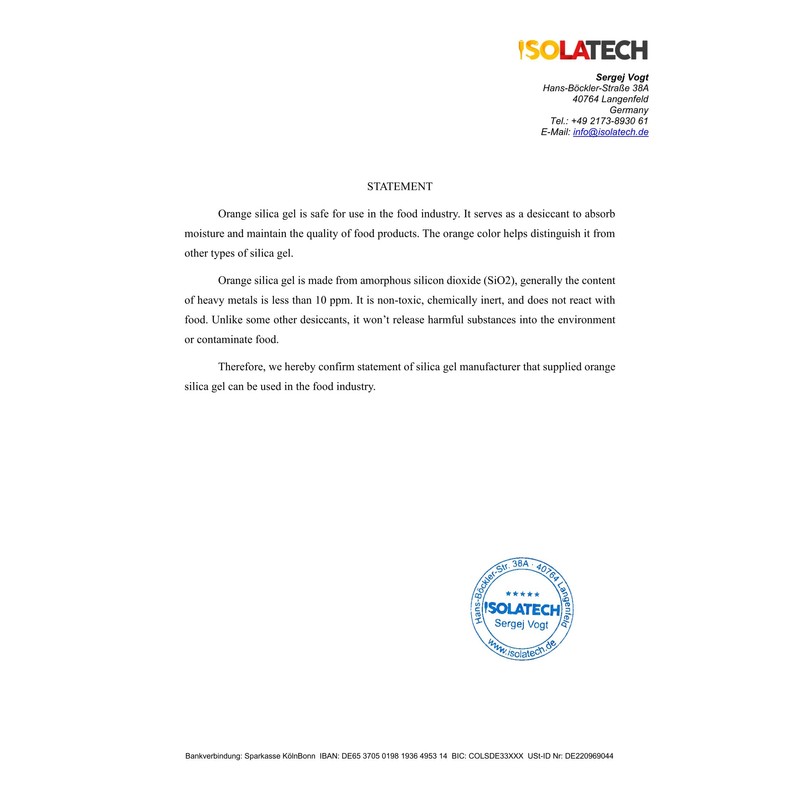 ISOLATECH Silica Gel regenerierbar Trockenmittel orange 900g Beutel Silicagel Kugeln