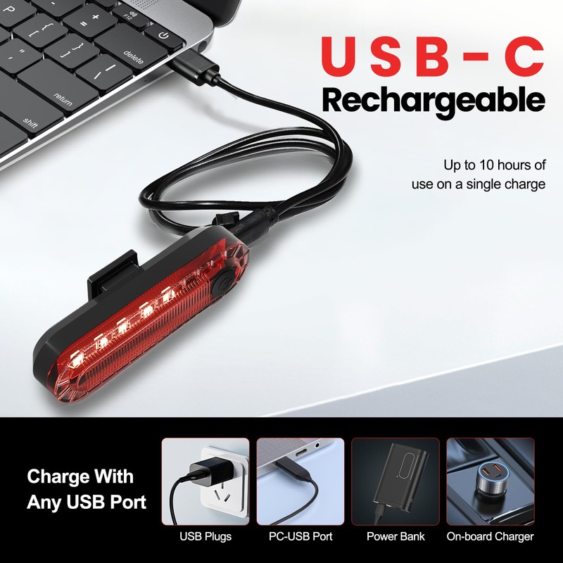 OLDBER Rechargeable LED Bike Tail Light, 10 Hour Max Bright