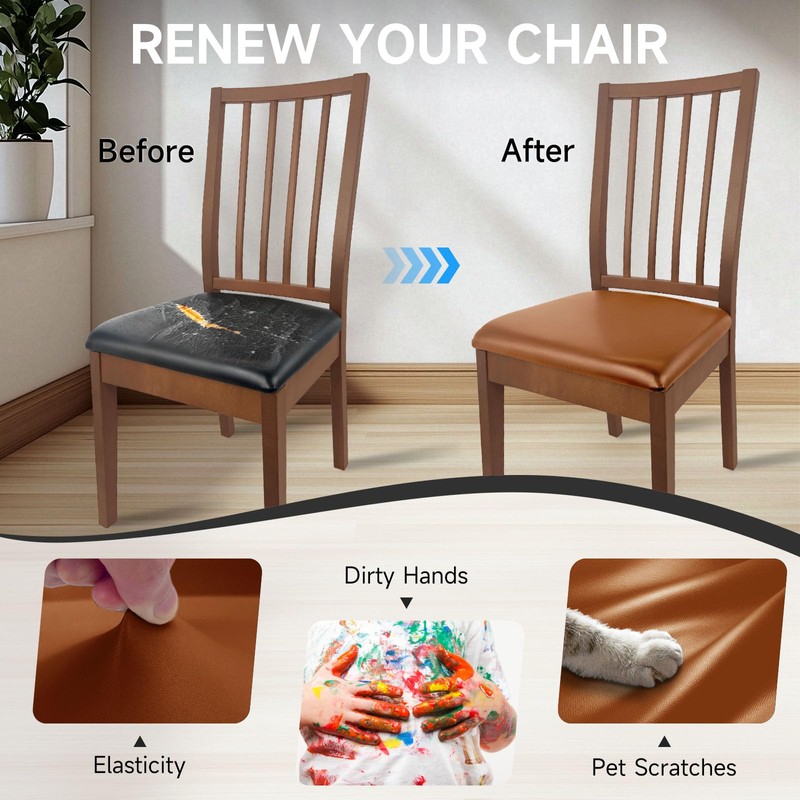 WENZMOC PU Leather Seat Covers for Dining Chairs, 4 Pack