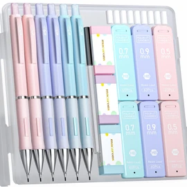 Four Candies Pastel Mechanical Pencils Set, 0.5mm, 0.7mm, 0.9mm (2 each), Cute Mechanical Pencils, Stylish HB Sharp Leads with Eraser